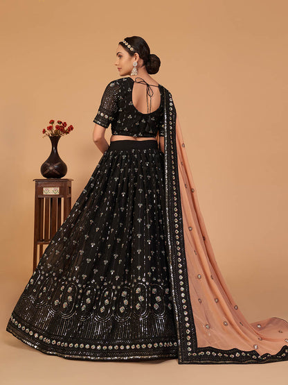 Myra Black Georgette Embroidered Designer Lehenga