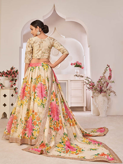 Myra Cream Digital Printed Georgette Lehanga