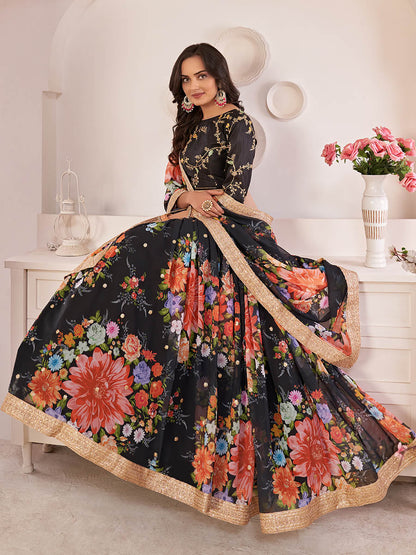 Myra Black Digital Printed Georgette Lehanga