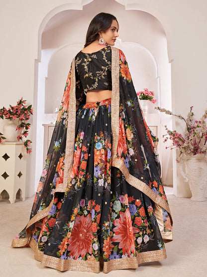 Myra Black Digital Printed Georgette Lehanga