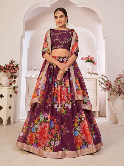 Myra Wine Digital Printed Georgette Lehanga