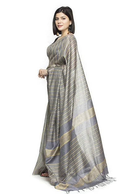 Mominos Fashion Grey Color Bhagalpuri Saree
