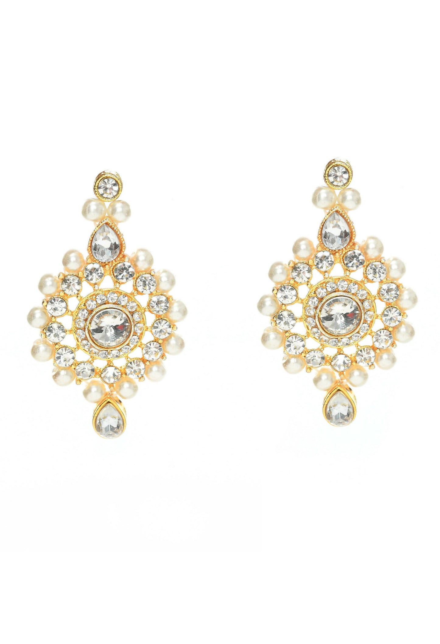 Mominos Fashion Johar Kamal Gold-Polished Rani Haar with Off white Pearls Jewellery Set