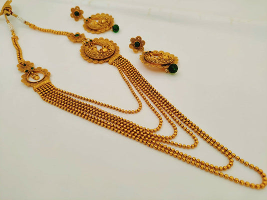 Green Kemp Layer mugappu Necklace Set