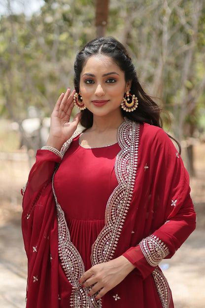 Joban Fashion Maroon Georgette Sequence Embroidery Work Kurta Set