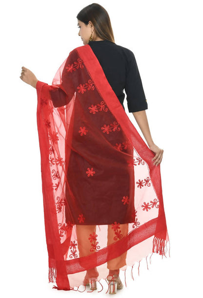 Mominos Fashion Red Orgenza Chikan Work Dupatta