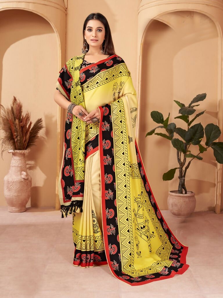 Aayaa Designer Winter Collection Printed Saree With Shawl - Multi Color