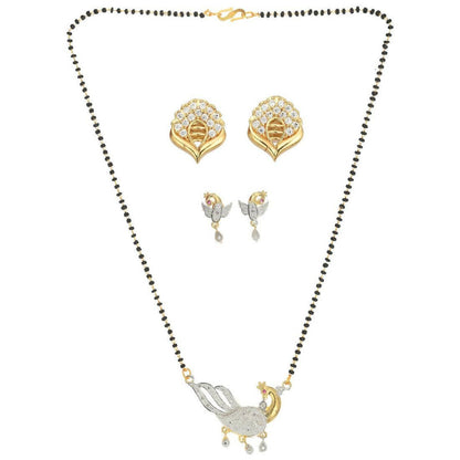 AanyaCentric Gold-Polished Mangalsutra with Pendant, 2 Pair Earrings