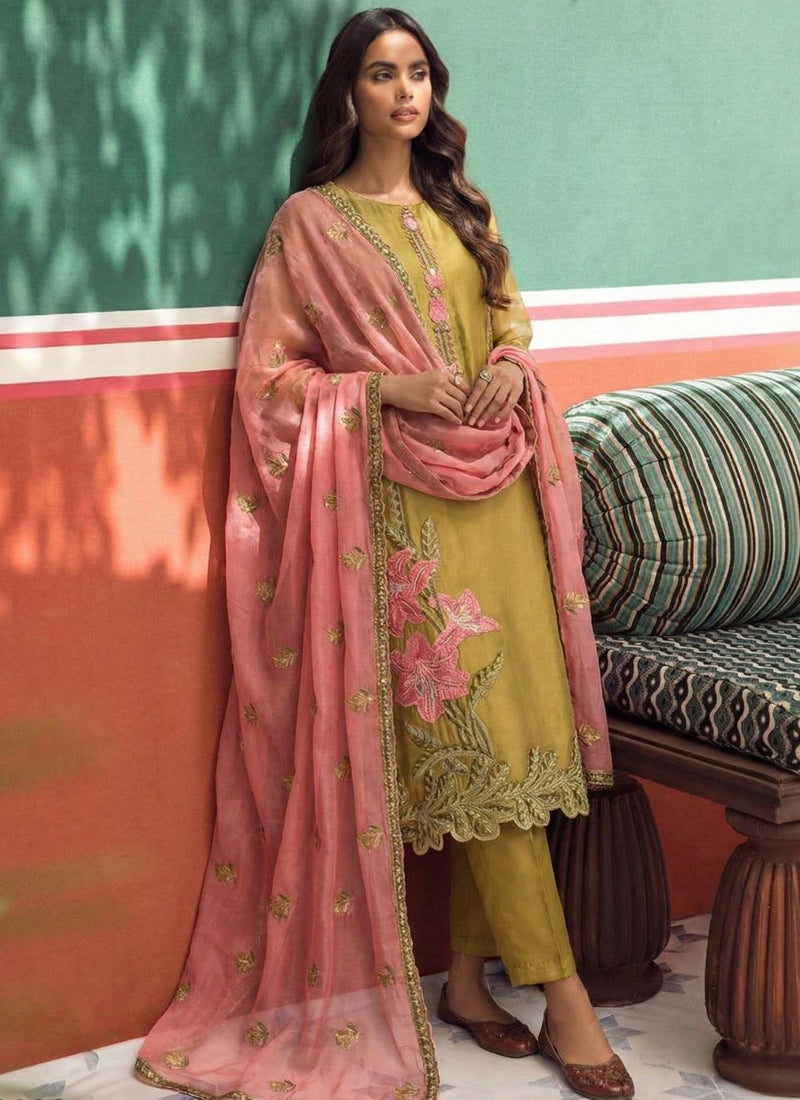 Vegaa Fashion Yellow Organza Fancy Zari Party Wear Suit