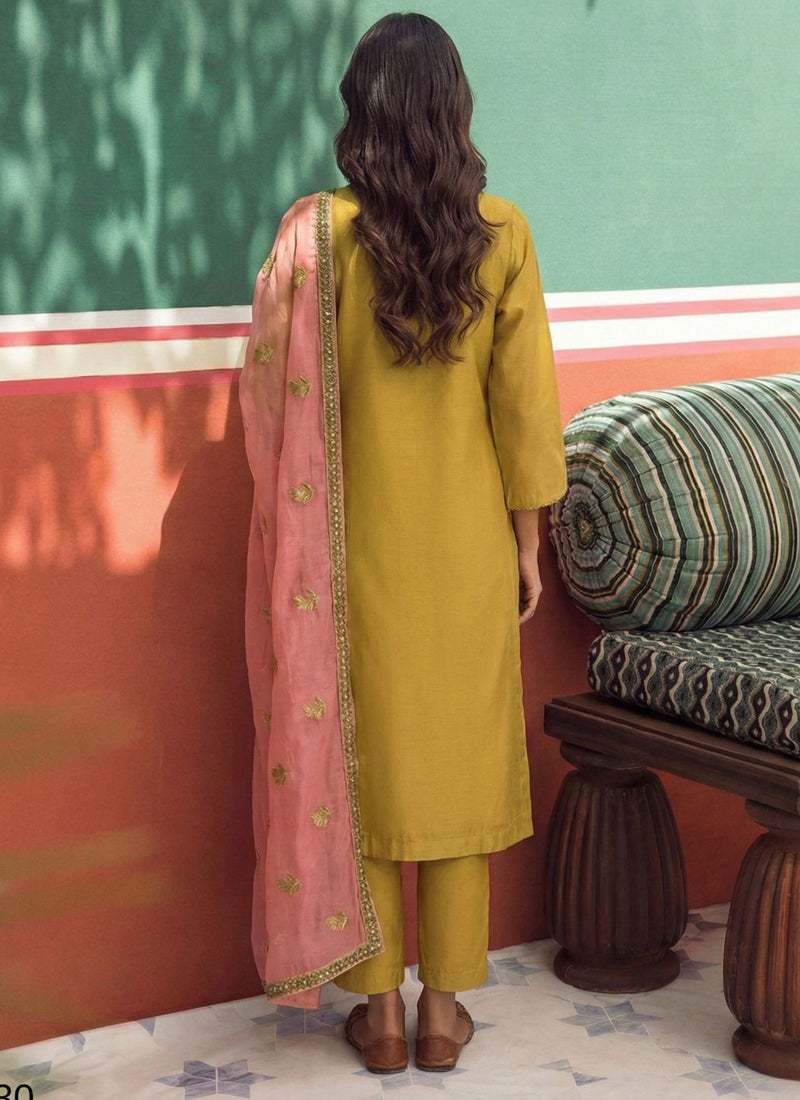 Vegaa Fashion Yellow Organza Fancy Zari Party Wear Suit
