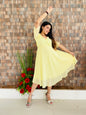 Jompers Women's Yellow Woven Design Flared Kurta