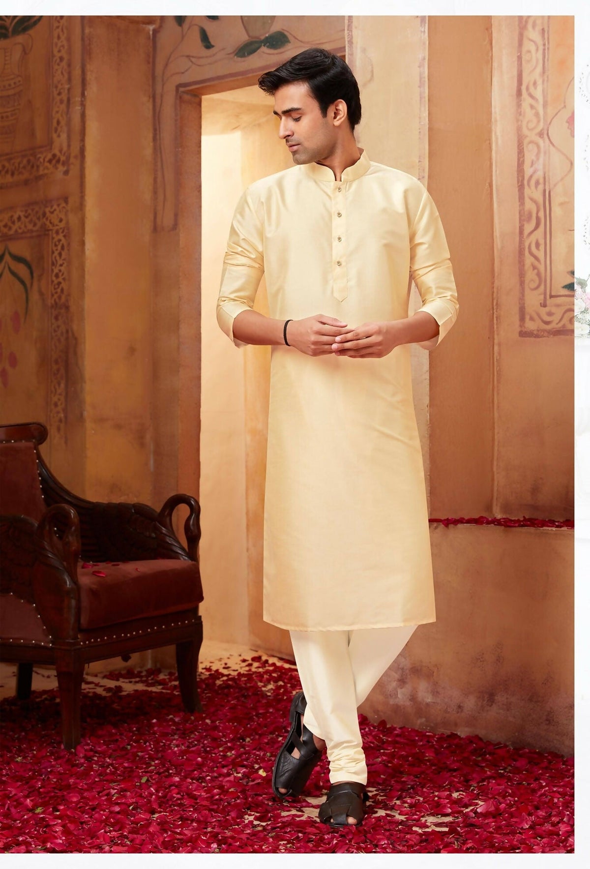 Joban Fashion Light Beige Art Silk Kurta Pyjama