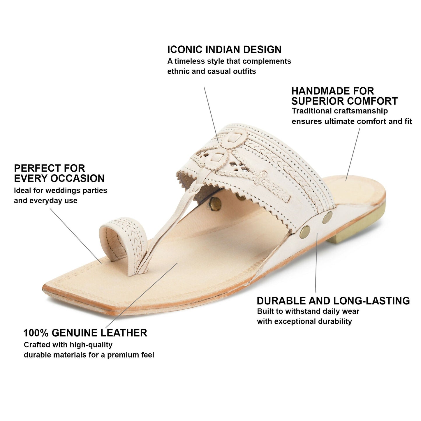Stepsoft Men'S Cream Kolhapuri Chappal | Ethnic Leather Slip-On For Wedding & Festive Wear