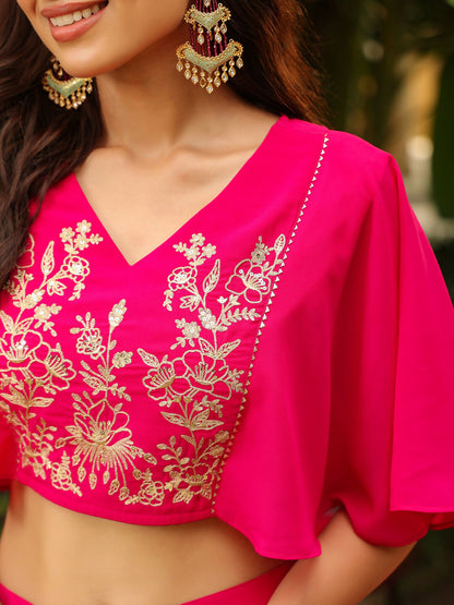 Janasya Pink Georgette Yoke Embroidery Co-Ords