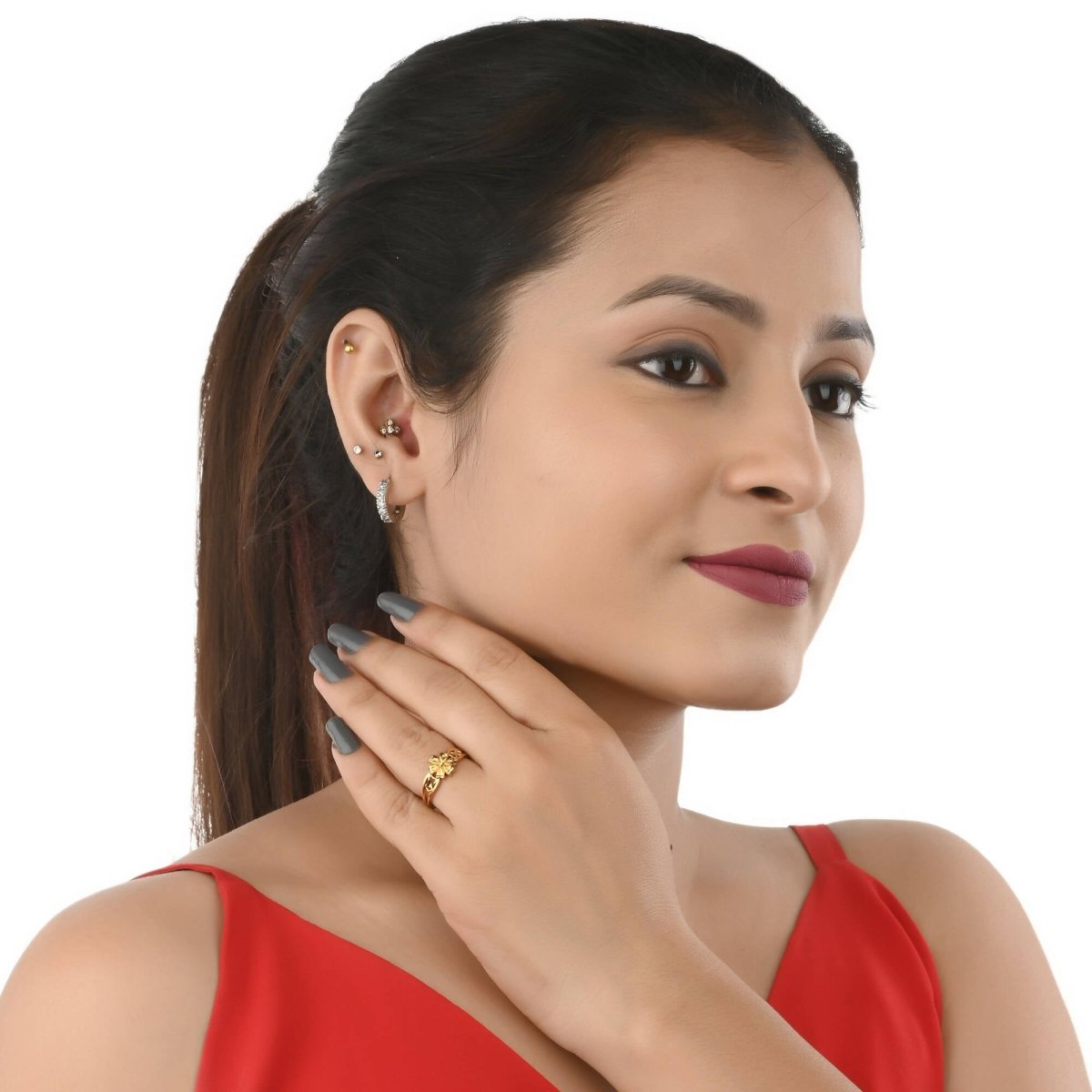 AanyaCentric Gold-Polished Mangalsutra & Ring Set