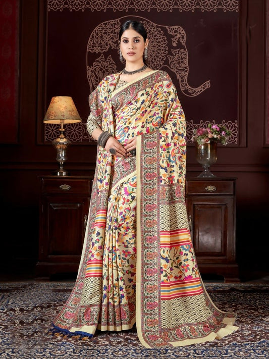 Aayaa Designer Winter Collection Printed Saree With Shawl - Multi Color