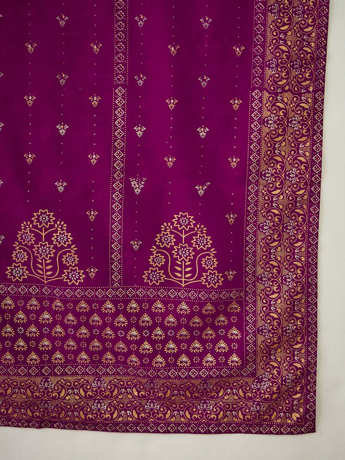 The52 Wine Women's Gorgeous Embroidered Work Vichitra Silk Fabric Flared Kurta Pant and Dupatta Set