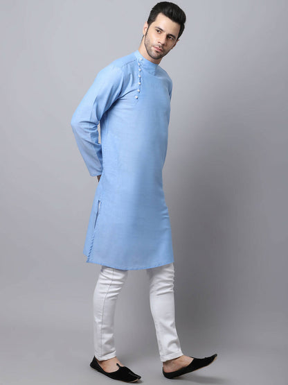 Even Apparels Blue Pure Cotton Men's Kurta With Side Placket (MMS503)
