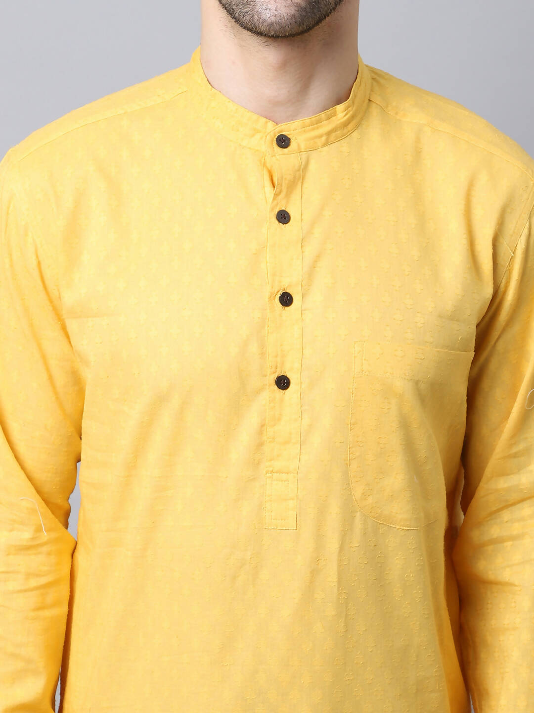 Even Apparels Yellow Pure Cotton Men's Kurta With Band Collar (SLD1183)