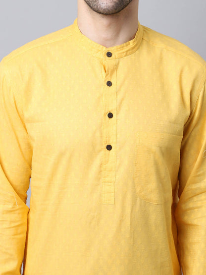 Even Apparels Yellow Pure Cotton Men's Kurta With Band Collar (SLD1183)