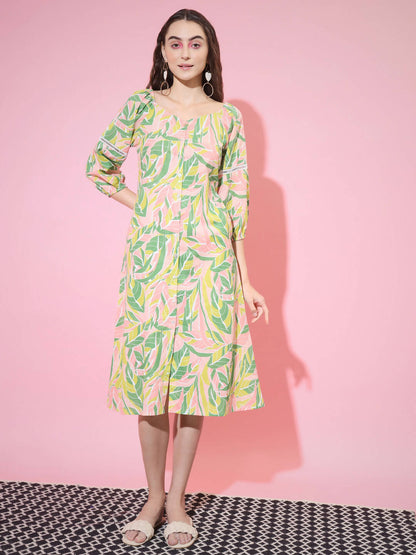 Myshka Women's Multi Abstract Printed A-Line Dress
