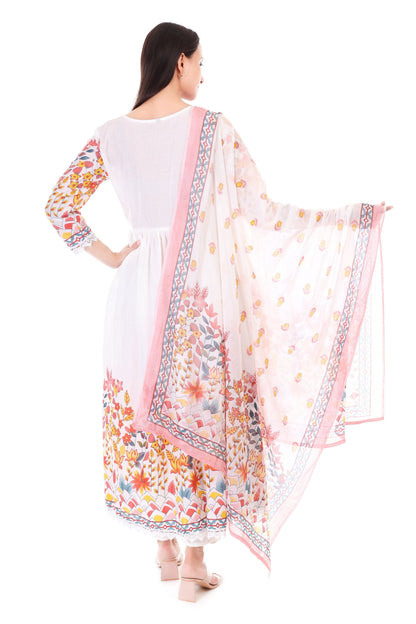 Jaitra Apparels Off White Embroidered Pure Cotton Kurta Set With Dupatta
