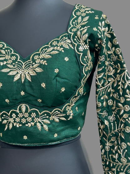 Madhubala blouse : full sleeves/ dark green
