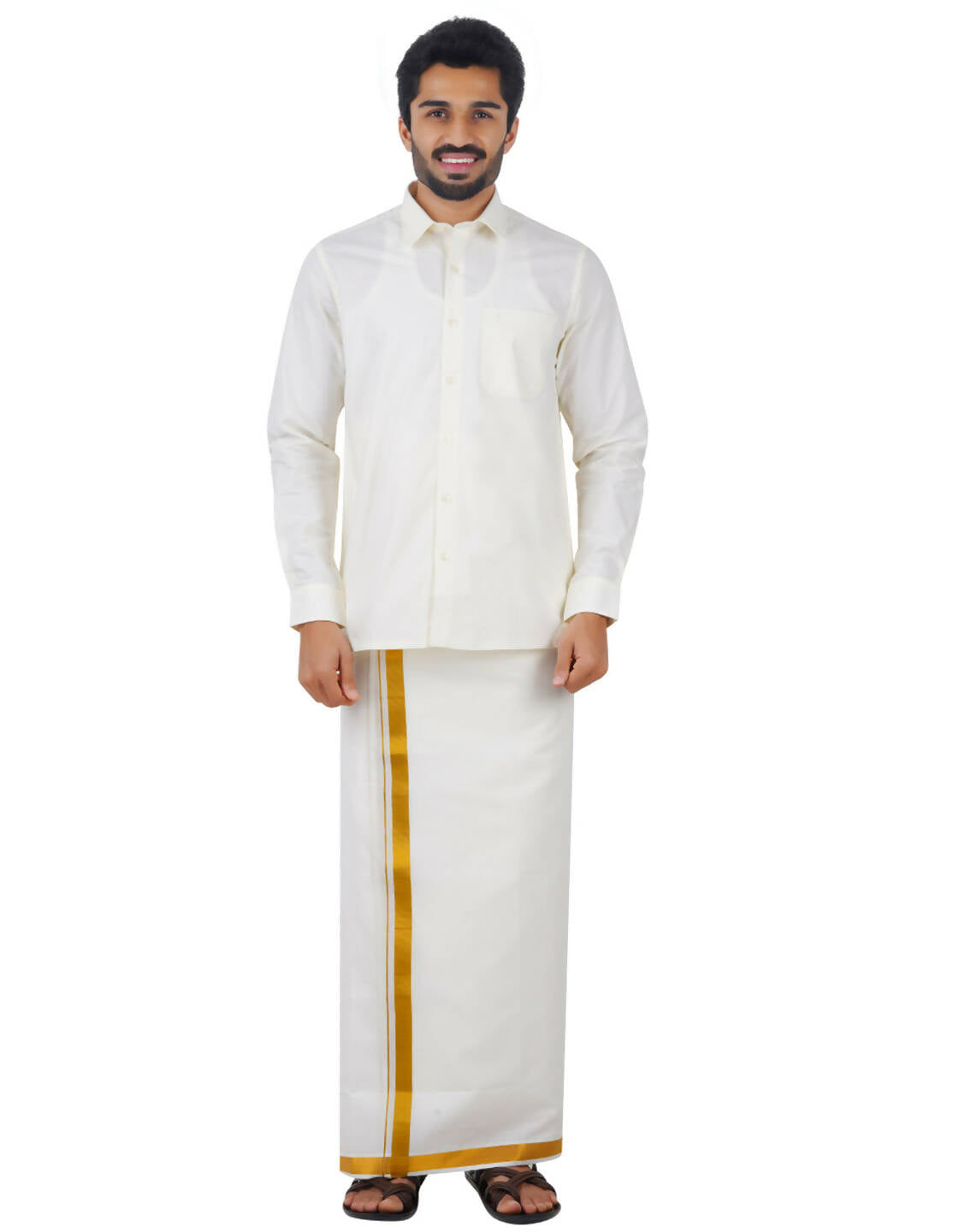Ramraj Cotton Mens Cotton Light Cream Colour Full Sleeve Shirt