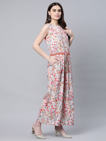 Ahalyaa Womens Pink Crepe Digital Print Floral Jumpsuit