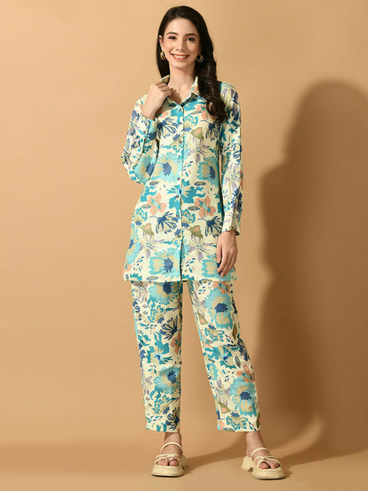 Myshka Women's Multi Printed Shirt With Trousers