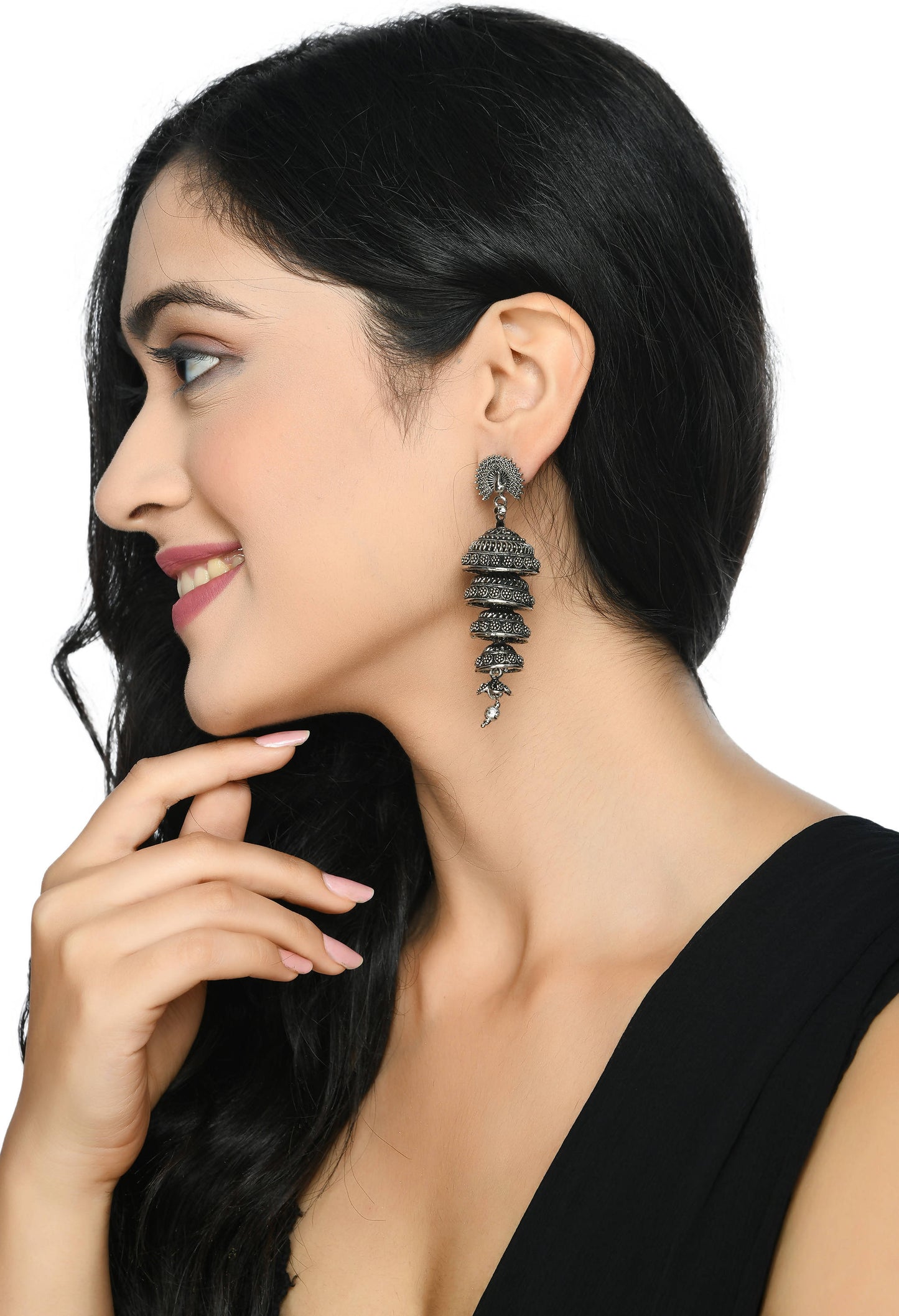 Mominos Fashion Johar Kamal Peacock Design Silver Colour Earrings