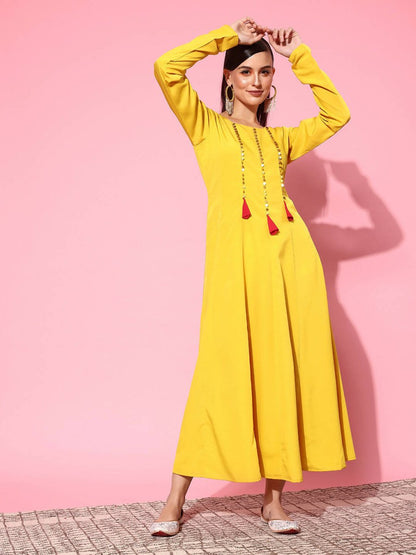 Ahalyaa Women's Traditional wear Ethnic Dress - Mustard