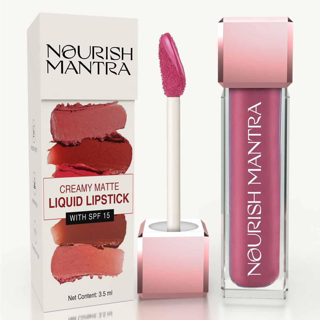 Nourish Mantra Liquid Lipstick Creamy Matte with SPF / Water Proof, Smudge Proof Shade-Berry Dhamaka