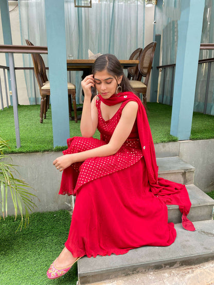 Partywear Designer Red Georgette Palazzo Suit - Anbazaar