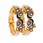 Gold-Polished Alloy Peacock Shape Enamel And Pearl Bangle Set - The Pari