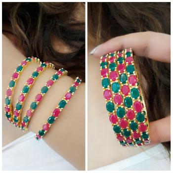 Gold-Polished Alloy American Diamond Combo Of Multi& Silver Bangles - The Pari