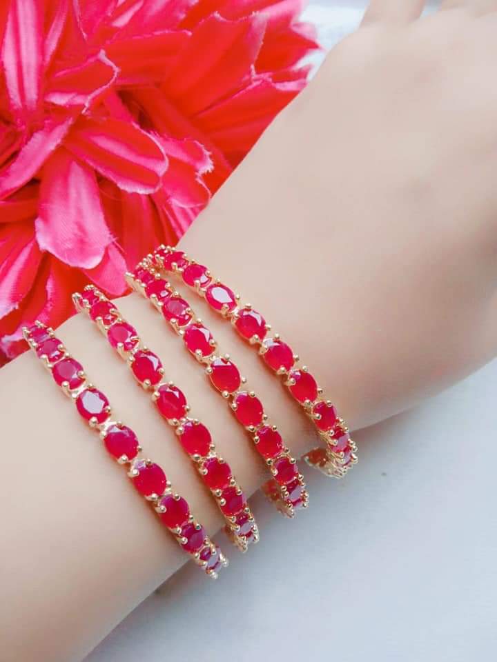 Gold-Polished Alloy American Diamond Combo Of Ruby & Silver Bangles - The Pari