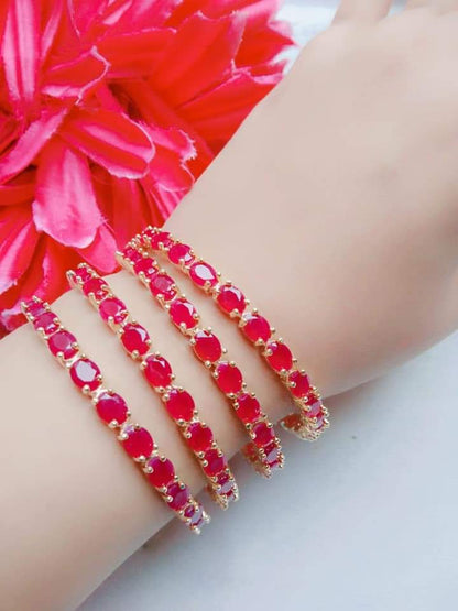 Gold-Polished Alloy American Diamond Combo Of Ruby & Silver Bangles - The Pari