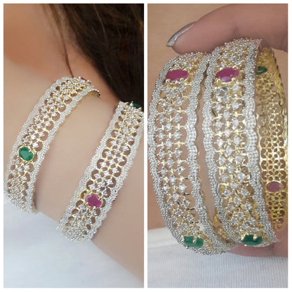 Gold-Polished Alloy American Diamond Broad Multi Bangle Set - The Pari