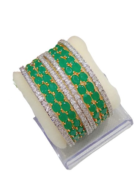 Gold-Polished Alloy Designer Green Combo Of Ad Bangles - The Pari
