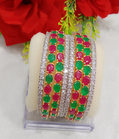 Gold-Polished Alloy Designer Red Green Combo Of Ad Bangles - The Pari