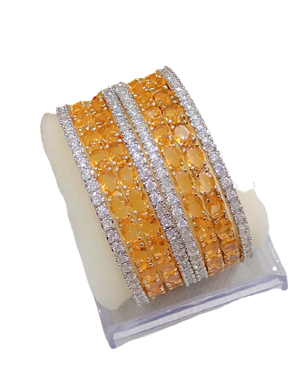 Gold-Polished Alloy Designer Yellow Combo Of Ad Bangles - The Pari