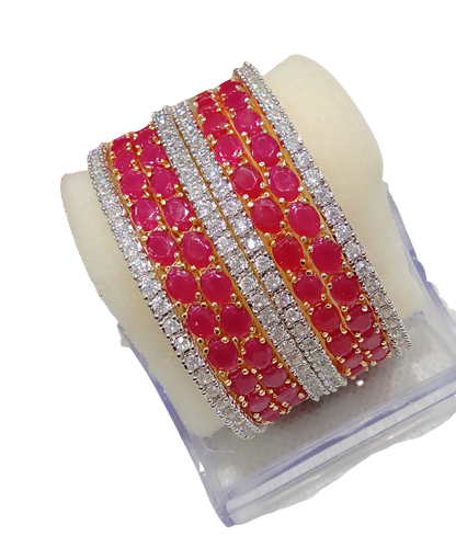 Gold-Polished Alloy Designer Ruby Combo Of Ad Bangles - The Pari