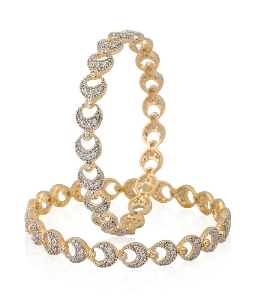 Gold-Polished Alloy Designer American Diamond Bangle Set - The Pari