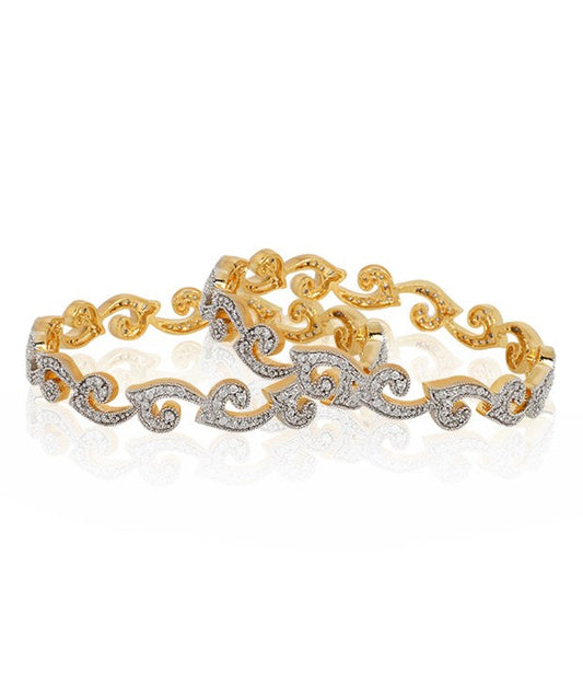 Gold-Polished Alloy Intricate Work American Diamond Bangle Set - The Pari