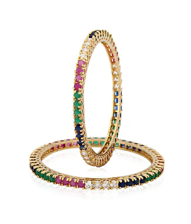 Gold-Polished Alloy Set Of 2 Multicolou Ad Bangles - The Pari
