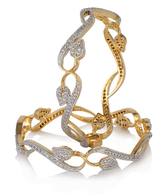 Gold-Polished Alloy Designer American Diamond Bangle Set - The Pari