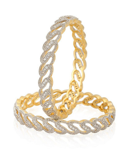 Gold-Polished Alloy Chand Tara American Diamond Studded Bangle Set - The Pari