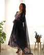 Lorenvalley Fashion Women Pure Soft Organza Silk Floral Print Fully Flair Anarkali With Pent Dupatta Set - Black