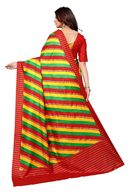 Vamika Ethnic Fire Red Foil Print Art Silk Saree